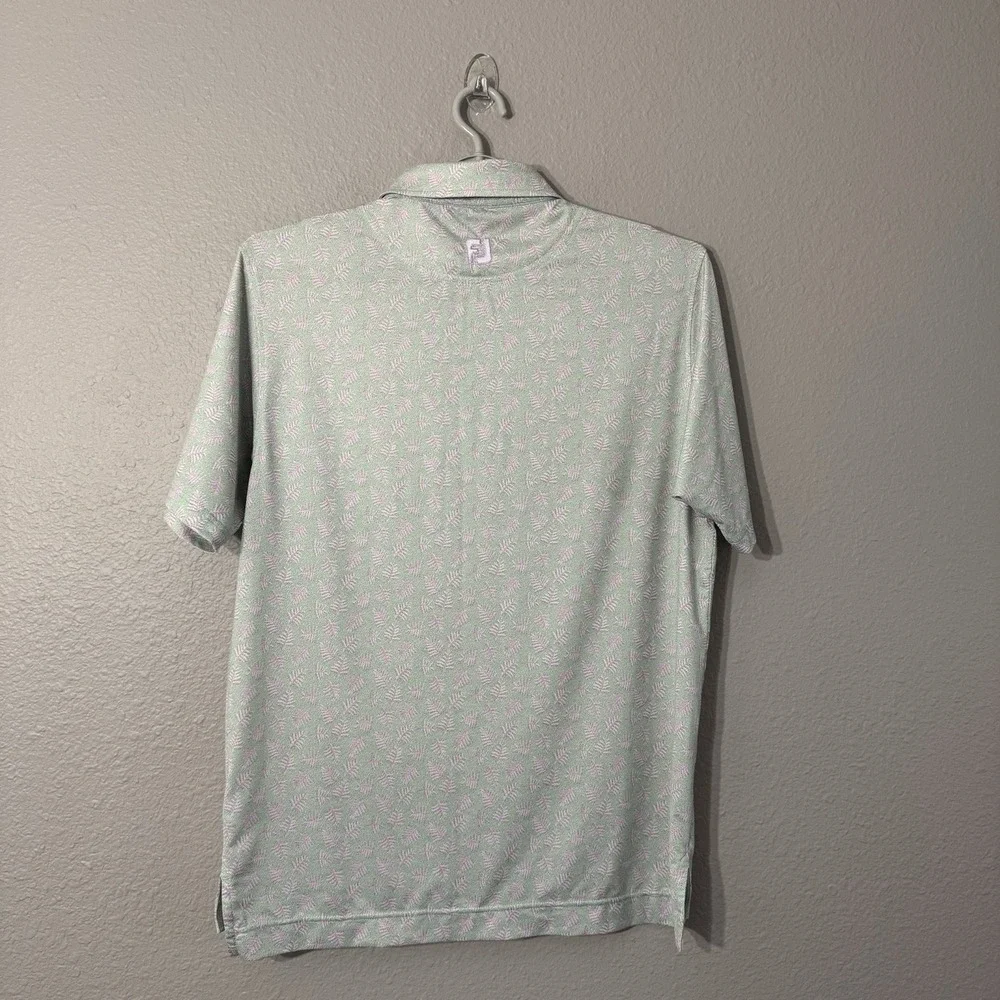 Footjoy FJ‎ Men's M Lisle Shadow Palm Print Green Golf Performance Polo Shirt